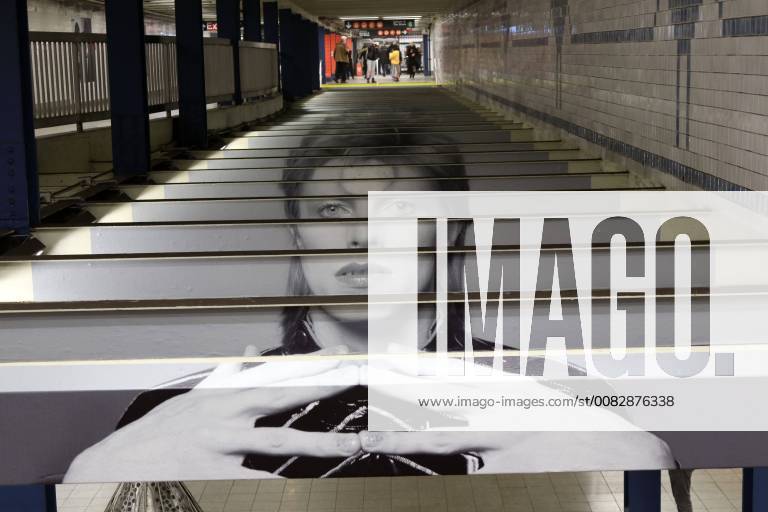 New York City, New York, US - In the Lower Manhattan neighborhood where he quietly lived and died on 10 January 2016, legendary rocker David Bowie photographic images and quotes have gone on display at his local subway stop. From April 18 to May 13, wall-sized images and art inspired by the musician will color the walls inside the subway of his former neighborhood. New York City US - ZUMAl135 20180419_zap_l135_034