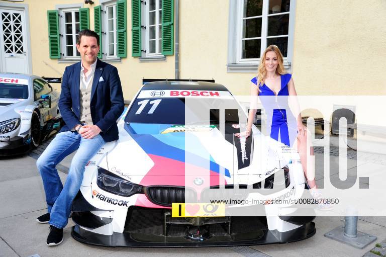 Matthias Killing and Andrea Kaiser the two moderators at the DTM Season Warm Up Event of SAT 1 on 19 04 2018 for the season start of the German Touring Car Championship in Munich DTM Season Warm Up Event of SAT 1 in Munich for the season Start of the German Touring Car Championship 2018