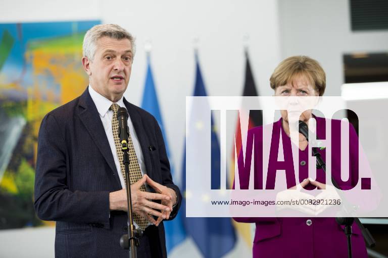 German Chancellor Angela Merkel and United Nations High Commissioner for Refugees UNHCR Filippo Grandi give a press statement at the Chancellery in Berlin on 23 April 2018 Angela Merkel meets UN Refugee Commissioner Grandi in Berlin