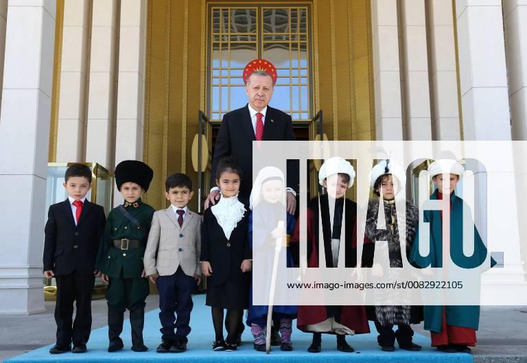(180423) -- ANKARA, April 23, 2018 -- Turkish President Recep Tayyip Erdogan accepts children at Presidential Palace to celebrate the 98th National Sovereignty and Children s Day in Ankara, Turkey, on April 23, 2018. ) (hy) TURKEY-ANKARA-CHILDREN S DAY-CELEBRATION TurkishxPresidentialxPalace