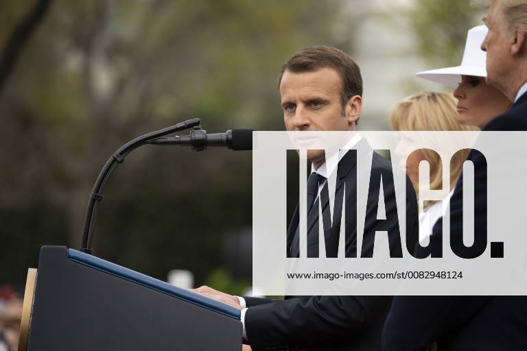 French President Emmanuel Macron speaks on the South Lawn of the White House during the French State Visit to the United States on April 24, 2018 in Washington, DC.