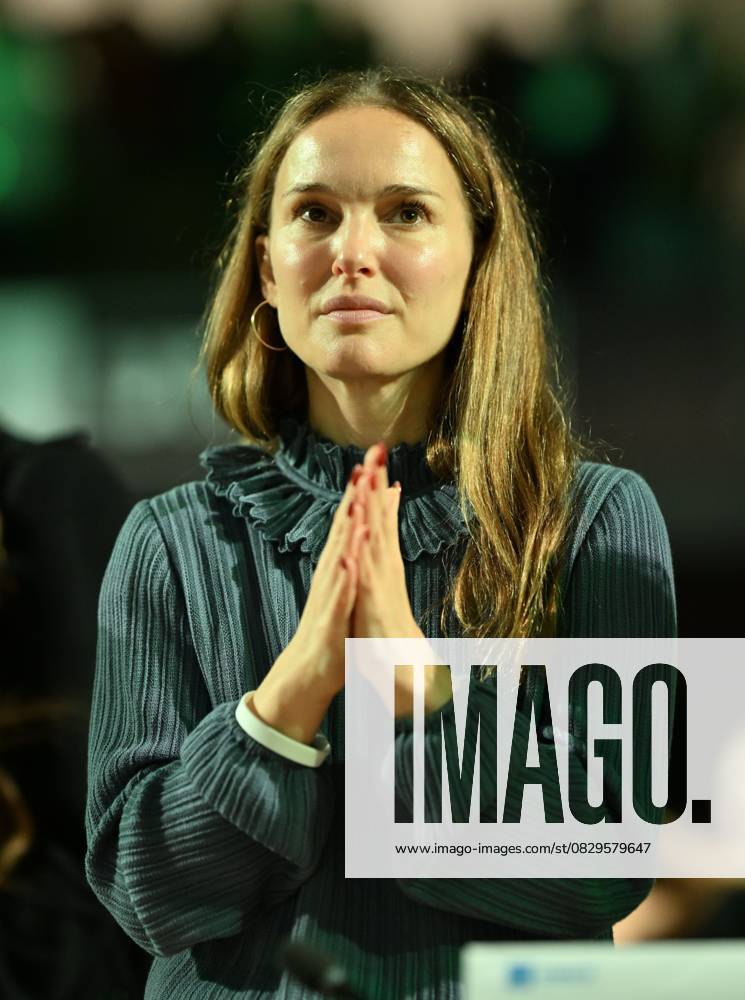 Jane Goodall speaks at the UNESCO PARIS, FRANCE - OCTOBER 19: Israeli-American actress Natalie Portman applauds as English zoologist, primatologist and anthropologist Jane Goodall (not seen) speaks at the United Nations Educational, Scientific and Cultural Organization (UNESCO) headquarters in Paris, France on October 19, 2024. France World. Editorial use only. Please get in touch for any other usage.