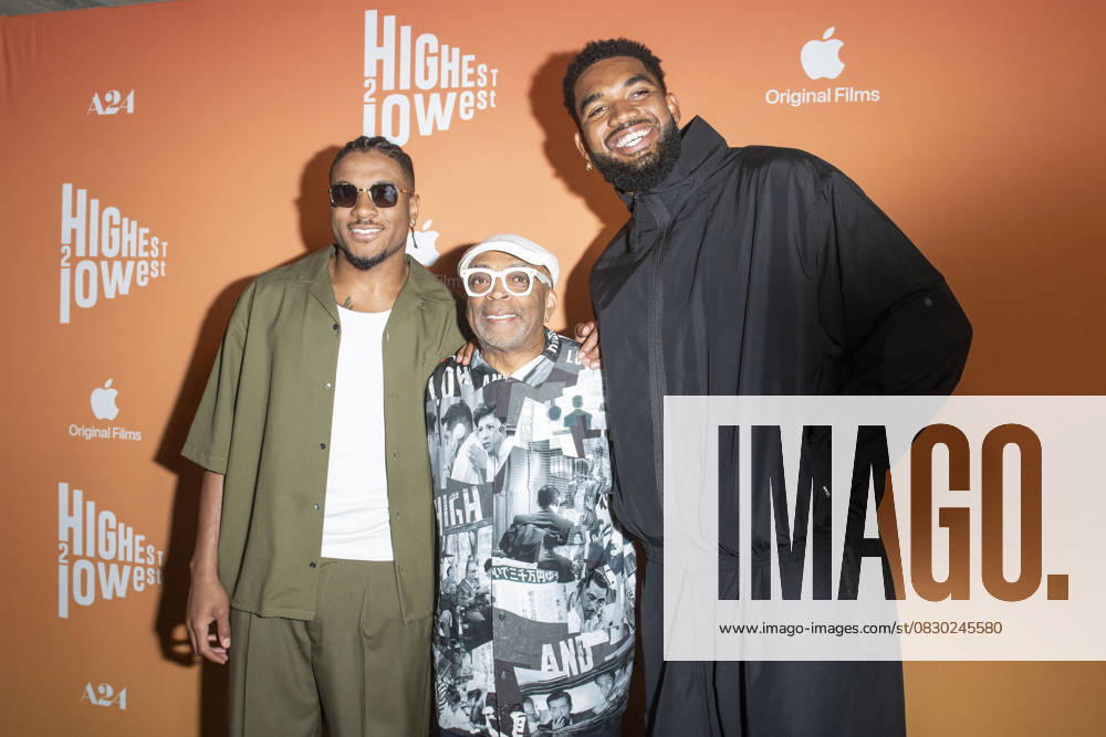 (L-R) Miles Duece McBride, Spike Lee and Karl-Anthony Towns attend the Highest 2 Lowest New York Premiere at Brooklyn Academy of Music. New York United States - ZUMAs197 20250811_aaa_s197_202