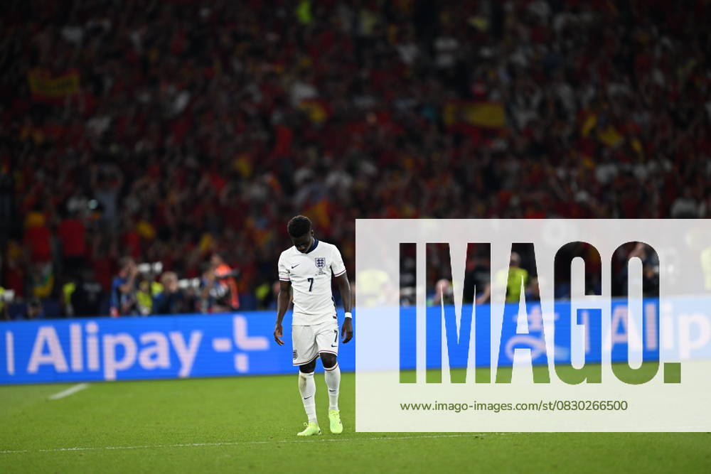 Spain v England: Final - UEFA EURO 2024 BERLIN, GERMANY - JULY 14: Bukayo Saka (7) of England reacts during the UEFA EURO 2024 final match between Spain and England at Olympiastadion in Berlin, Germany on July 14, 2024. Berlin Germany. Editorial use only. Please get in touch for any other usage.