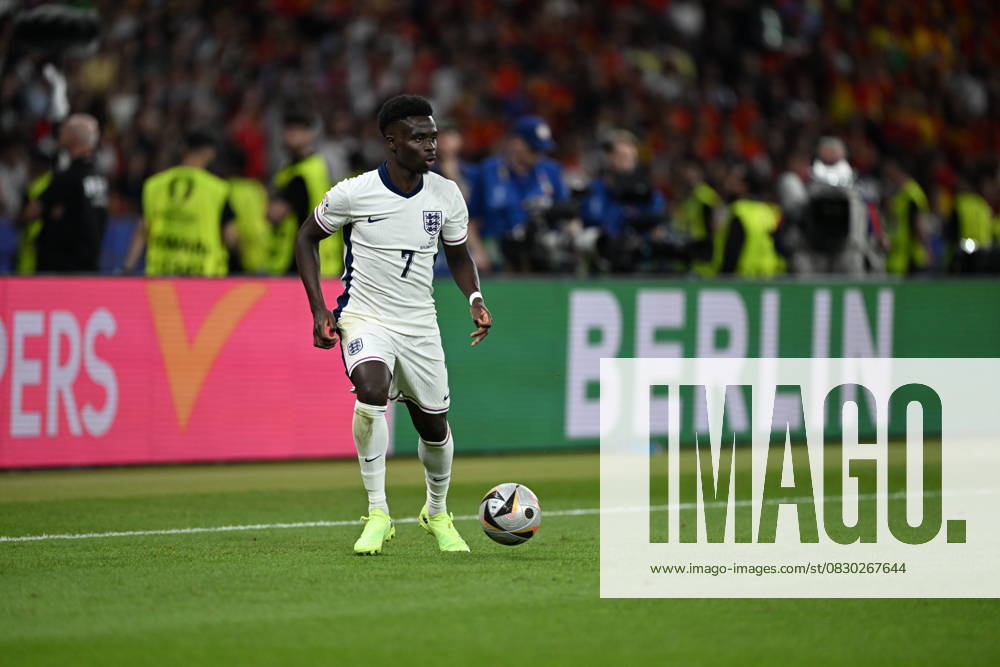 Spain v England: Final - UEFA EURO 2024 BERLIN, GERMANY - JULY 14: Bukayo Saka of England in action during the UEFA EURO 2024 final match between Spain and England at Olympiastadion in Berlin, Germany on July 14, 2024. Germany World. Editorial use only. Please get in touch for any other usage.