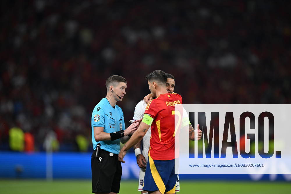 Spain v England: Final - UEFA EURO 2024 BERLIN, GERMANY - JULY 14: Alvaro Morata of Spain objects to the referee during the UEFA EURO 2024 final match between Spain and England at Olympiastadion in Berlin, Germany on July 14, 2024. Germany World. Editorial use only. Please get in touch for any other usage.