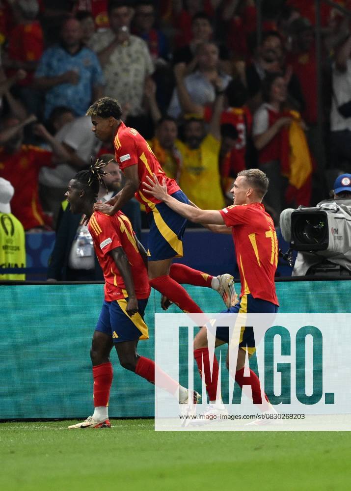Spain v England: Final - UEFA EURO 2024 BERLIN, GERMANY - JULY 14: Nico Williams (17) of Spain celebrates after scoring a goal with his teammate Lamine Yamal (19) during the UEFA EURO 2024 final match between Spain and England at Olympiastadion in Berlin, Germany on July 14, 2024. Germany World. Editorial use only. Please get in touch for any other usage.