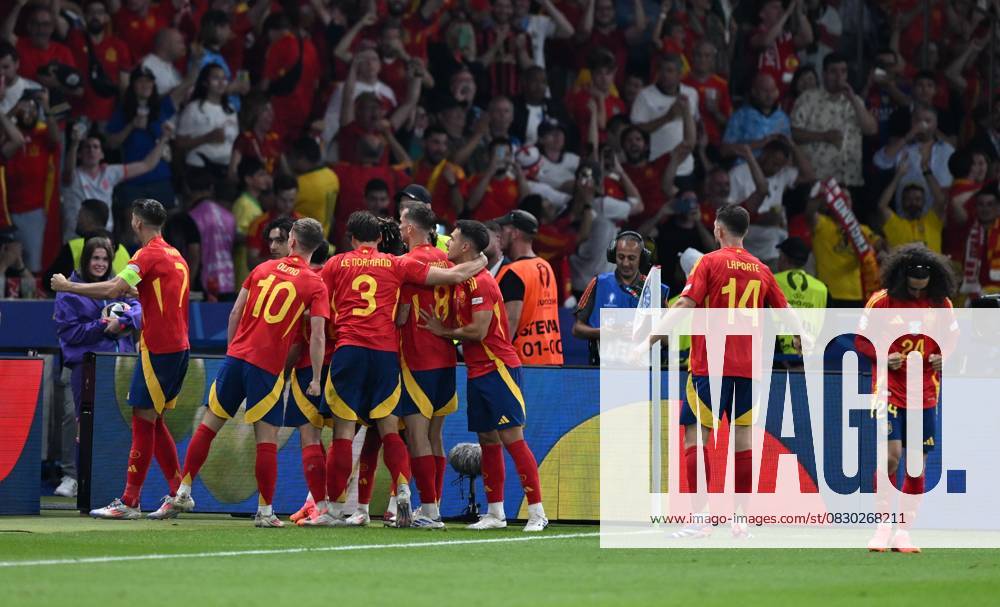 Spain v England: Final - UEFA EURO 2024 BERLIN, GERMANY - JULY 14: Players of Spain celebrate a goal during the UEFA EURO 2024 final match between Spain and England at Olympiastadion in Berlin, Germany on July 14, 2024. Germany World. Editorial use only. Please get in touch for any other usage.
