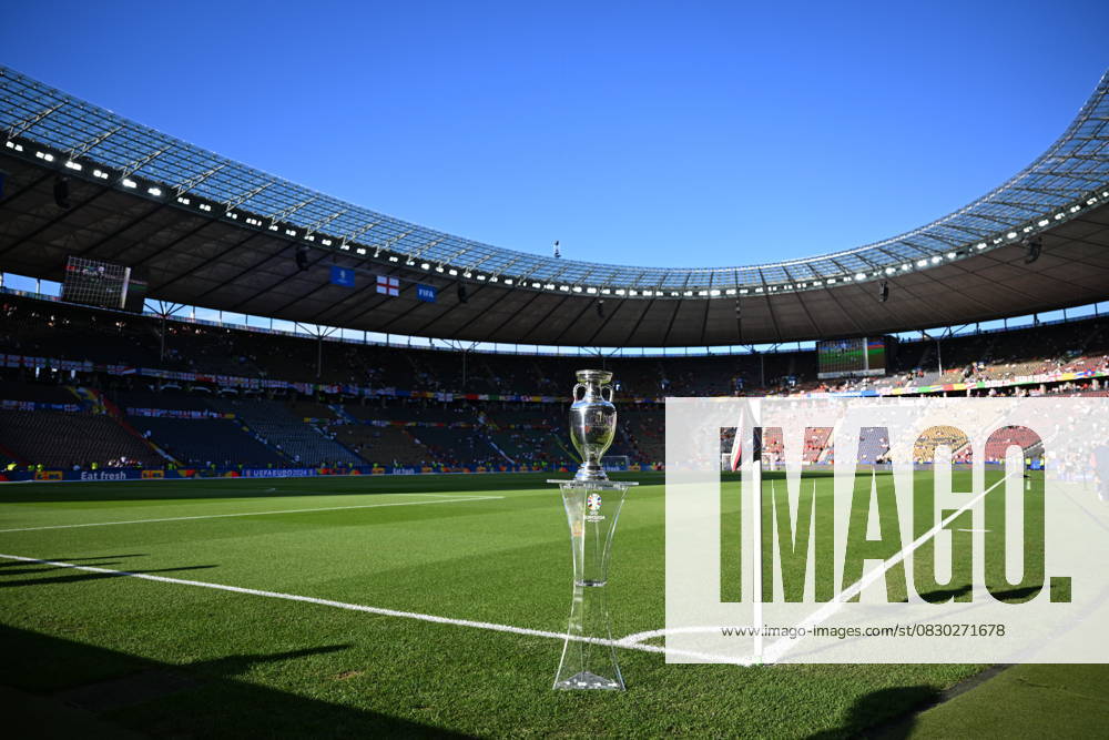 Spain v England: Final - UEFA EURO 2024 BERLIN, GERMANY - JULY 14: A view of the trophy ahead of the UEFA EURO 2024 final match between Spain and England at Olympiastadion in Berlin, Germany on July 14, 2024. Germany World. Editorial use only. Please get in touch for any other usage.