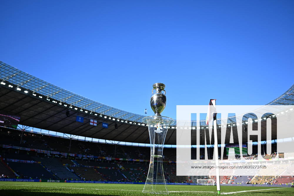 Spain v England: Final - UEFA EURO 2024 BERLIN, GERMANY - JULY 14: A view of the trophy ahead of the UEFA EURO 2024 final match between Spain and England at Olympiastadion in Berlin, Germany on July 14, 2024. Germany World. Editorial use only. Please get in touch for any other usage.