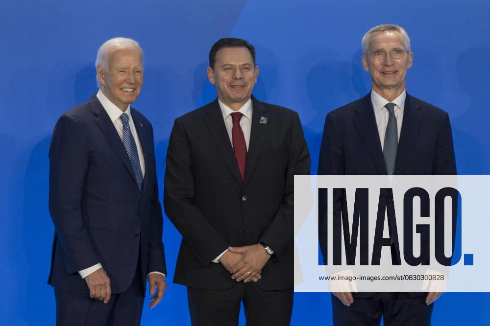 Portuguese Prime Minister Luis Montenegro attends the NATO summit in US WASHINGTON DC, USA - JULY 10: Portuguese Prime Minister Luis Montenegro (C) poses for a photo with U.S. President Joe Biden (L) and NATO Secretary General Jens Stoltenberg (R) during the NATO leaders summit on July 10, 2024 in Washington DC., United States. District of Columbia United States. Editorial use only. Please get in touch for any other usage.