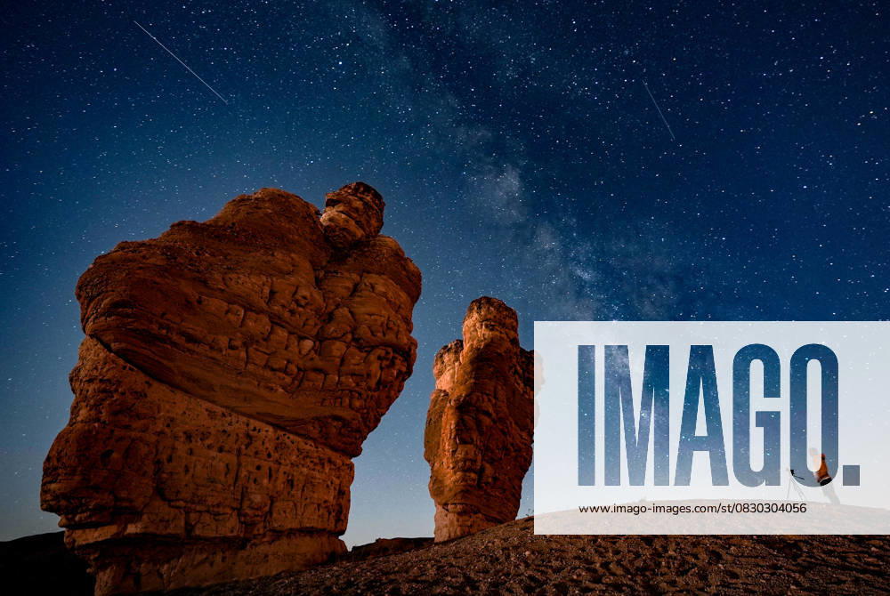 Perseid meteor shower in Turkiye s Konya KONYA, TURKIYE - AUGUST 12: A view of the sky shows the Perseid meteor shower captured with long-exposure photography at the Kusca fairy chimneys in Cihanbeyli district of Konya, Turkiye during the night hours on August 12, 2025. Ercin Erturk Anadolu Konya Turkey. Editorial use only. Please get in touch for any other usage.
