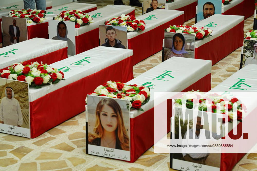 Remains of 22 Yazidis killed by ISIS transferred to their families in Sinjar - 12 Aug 2025 A view of the coffins containing the remains of Yazidis at the forensic medicine department in Mosul, northern Iraq, during the process of transporting them to Sinjar and handing them over to their families. Coffins containing the remains of 22 Yazidis killed in 2014 during the Yazidi genocide by ISIS in Sinjar are returned to their families after being exhumed from a mass grave and identified through DNA testing in Baghdad. This is the eighth group of victims released by the Mosul Forensic Medicine Department. Mosul Iraq