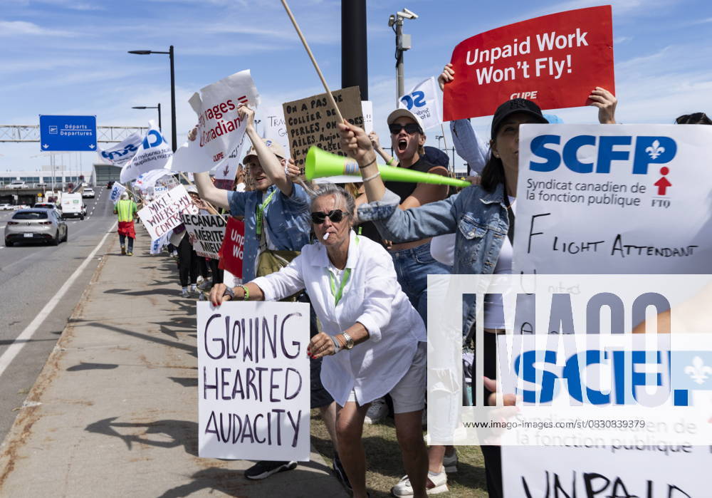 Air Canada flight attendants and supporters picket outside Montreal-Pierre Elliott Trudeau International Airport in Dorval, Que., on Monday, Aug. 18, 2025. Dorval CANADA - ZUMAc35_ 20250818_zaf_c35_028