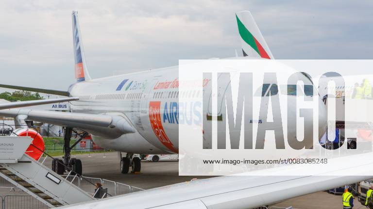 DEU Germany Brandenburg Schönefeld 25 04 2018 ILA Berlin Air Show International Air and Space Exhibition Berlin Airbus will be showing its Flight Lab at the ILA Berlin Air Show 2018 BLADE test aircraft EU Clean Sky Partners Airbus A340 Reg F WWAI