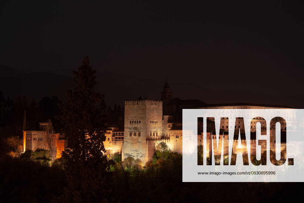 The breathtaking night view of the Alhambra Castle situated in Granada is truly magnificent The stunning and breathtaking night view of the Alhambra highlights its mesmerizing illuminated beauty, 64098078.jpg RECORD DATE NOT STATED