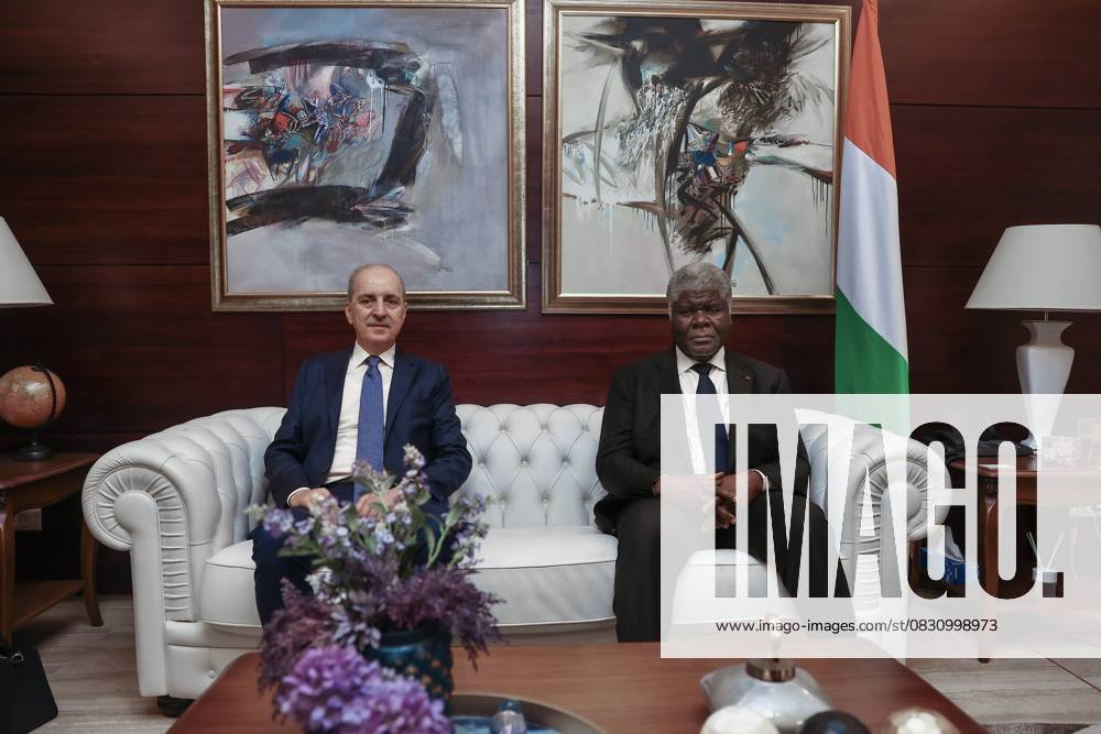 Turkish Parliament Speaker Numan Kurtulmus in Ivory Coast ABIDJAN, IVORY COAST - MARCH 06: (---- - MANDATORY CREDIT - TURKISH GRAND NATIONAL ASSEMBLY HANDOUT - NO MARKETING NO ADVERTISING CAMPAIGNS - DISTRIBUTED AS A SERVICE TO CLIENTS----) Speaker of the Turkish Grand National Assembly Numan Kurtulmus (L) meets with Ivory Coast Prime Minister Robert Beugre Mambe (R) in Abidjan, Ivory Coast on March 06, 2024. Abidjan Côte d Ivoire. Editorial use only. Please get in touch for any other usage.