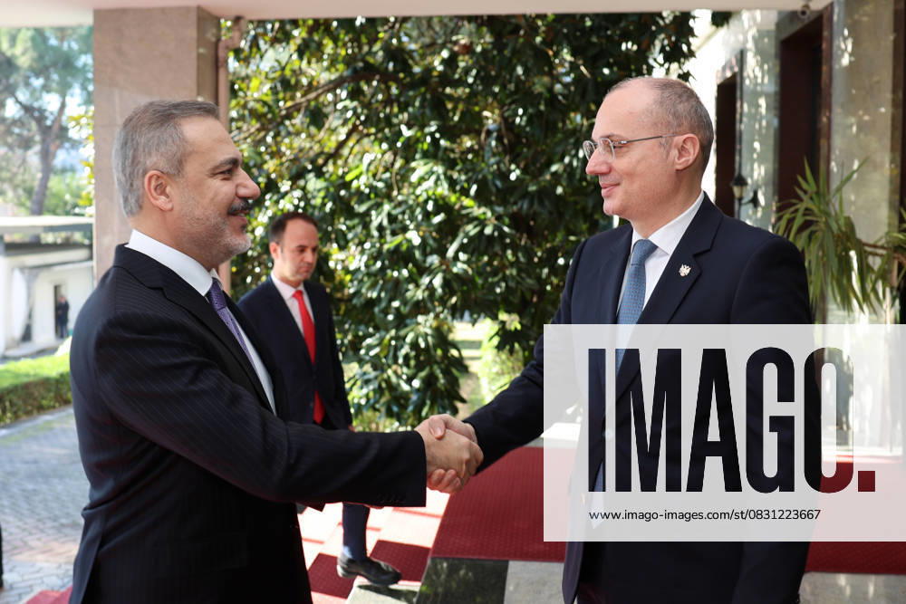 Turkish Foreign Minister Hakan Fidan meets with his Albanian counterpart Igli Hasani in Tirana TIRANA, ALBANIA - JANUARY 29: Turkish Foreign Minister Hakan Fidan (L) meets with his Albanian counterpart Igli Hasani (R) in Tirana, Albania on January 29, 2024. Albania World. Editorial use only. Please get in touch for any other usage.