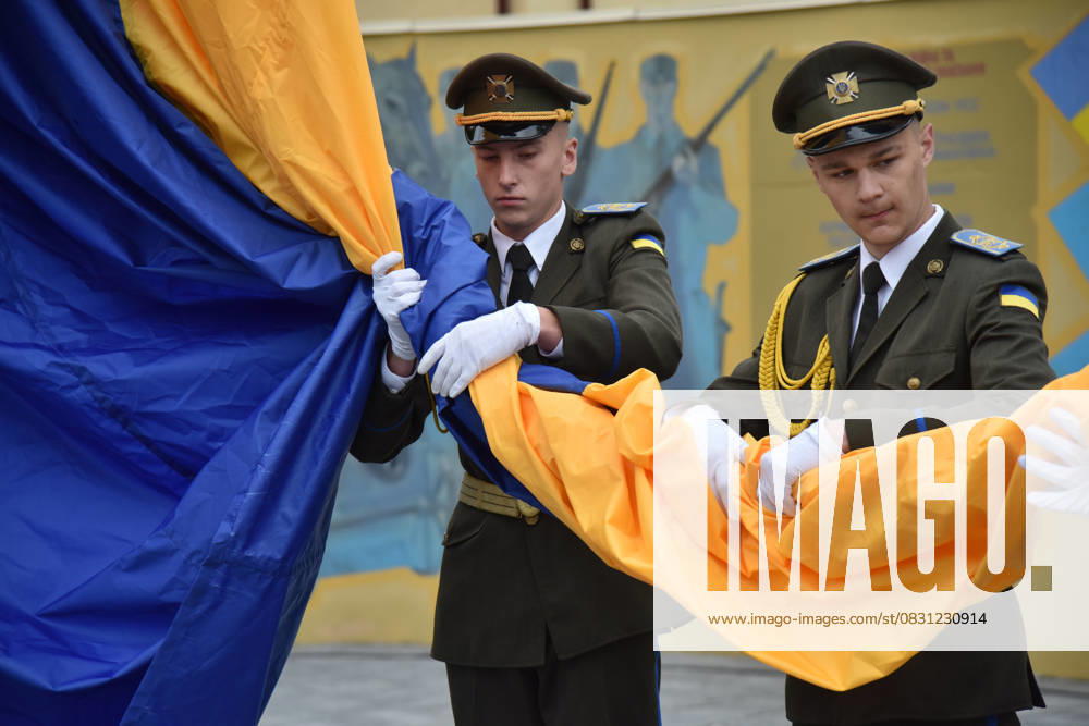 National Flag Day of Ukraine in Lviv LVIV, UKRAINE - AUGUST 23: A view of the Ukrainian flag raising ceremony on National Flag Day in Lviv, Ukraine on August 23, 2025. The flag was raised by veteran of the Russian-Ukrainian war Oleksandr Kutsan. Michael Sorrow Anadolu Lviv Ukraine. Editorial use only. Please get in touch for any other usage.