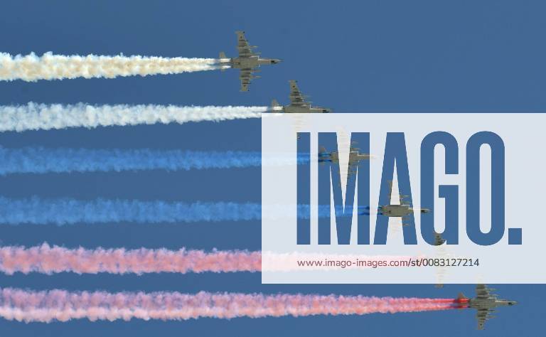 Moscow, Russia - Russian Sukhoi Su-25 ground attack aircraft fly pass the review stand during the military parade on the 73rd Victory Day marking the end of World War II in Red Square May 9, 2018 in Moscow, Russia. Moscow Russia - ZUMAp138 20180509_zaa_p138_045