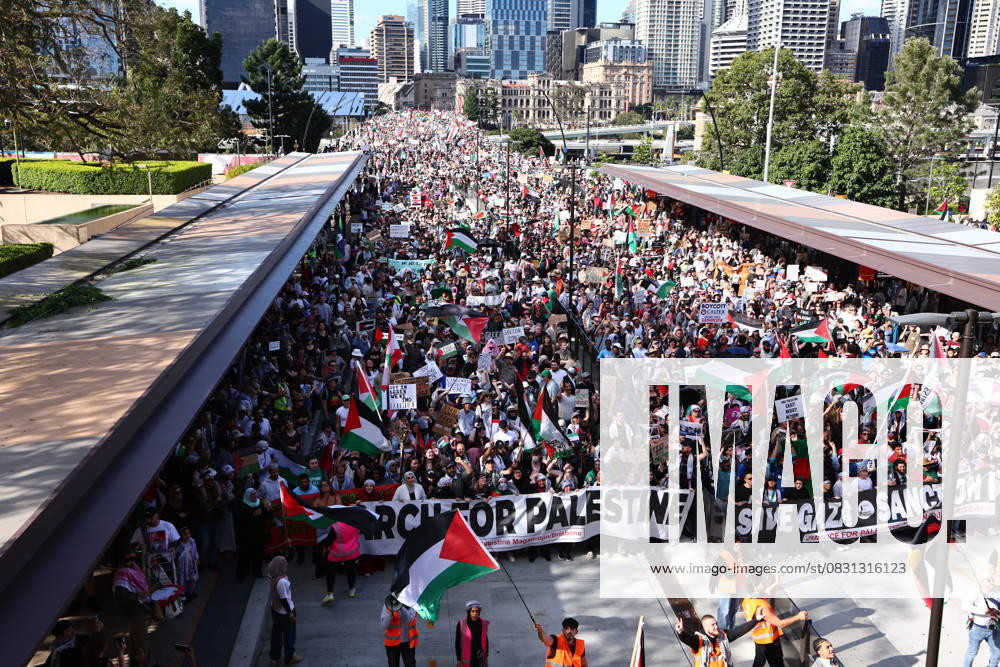NATIONWIDE MARCH FOR PALESTINE, Protesters participate in pro Palestinian rally in Brisbane, Sunday, August 24, 2025. ( NO ARCHIVING XXX NEW SOUTH WALES AUSTRALIA