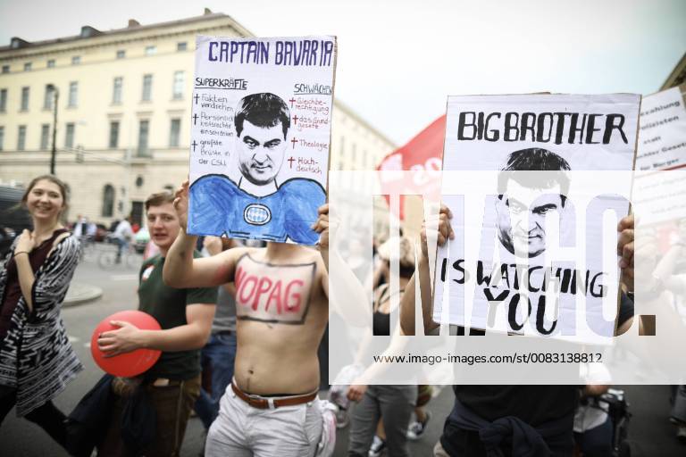 Nopag Protest against Bavarian police task law Mass demonstration No to the new Bavarian police task law Tens of thousands of people protest in the Bavarian capital Munich against the planned intensification of the police task law PAG Munich Bavaria Germany