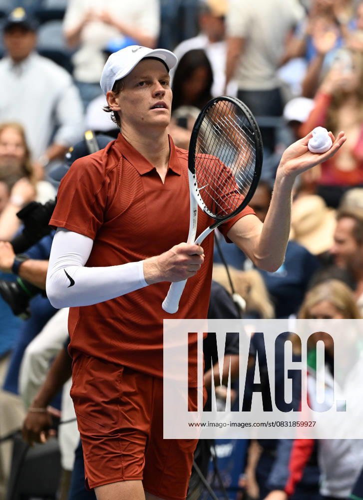 FLUSHING NY- AUGUST 28: Jannik Sinner Vs Alexei Popyrin on Arthur Ashe Stadium at the USTA Billie Jean King National Tennis Center on August 28, 2025 in Flushing Queens.