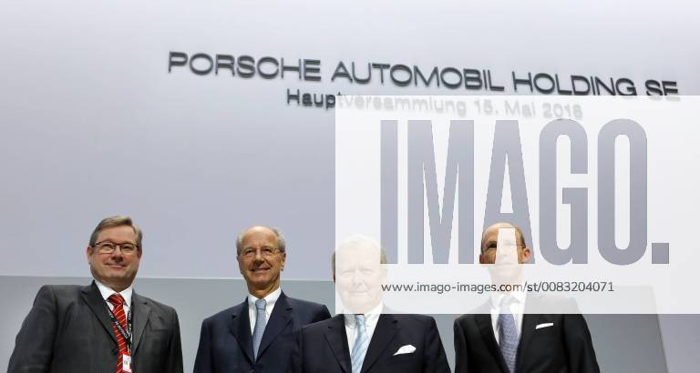 Stuttgart DEU Annual General Meeting of Porsche Automobil Holding SE at the Porsche Arena in Stuttgart Manfred Doess Member of the Board of Management of Porsche SE Hans Dieter Poetsch Chairman of the Board of Porsche Automobil Holding SE Wolfgang Porsche Chairman of the Supervisory Board of Porsche Automobil Holding SE and Philipp von Hagen Member of the Board of Porsche Holding SE