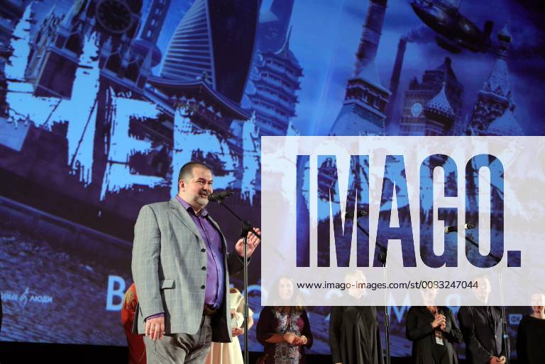 MOSCOW, RUSSIA – MAY 17, 2018: Russian science fiction writer Sergei Lukyanenko (front) at the Moscow premiere of Sergei Mokritsky s fantasy film Chernovik A Rough Draft based on his novel of the same name, at the Karo 11 Oktyabr cinema. Sergei Bobylev TASS TS07FEB9