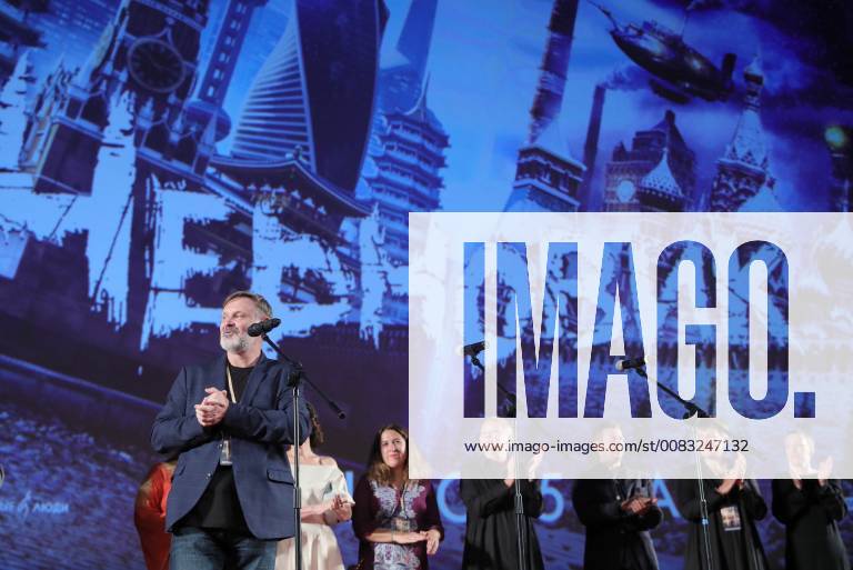 MOSCOW, RUSSIA – MAY 17, 2018: Film director Sergei Mokritsky (L) at the Moscow premiere of his fantasy film Chernovik A Rough Draft based on Russian science fiction writer Sergei Lukyanenko s novel of the same name, at the Karo 11 Oktyabr cinema. Sergei Bobylev TASS TS07FEBB