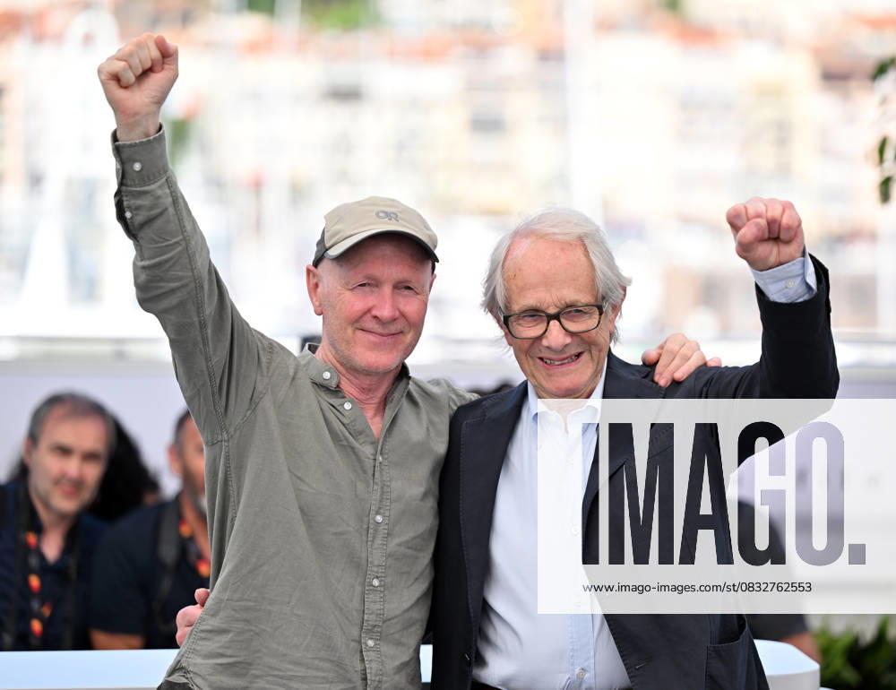 The Old Oak photocall at the 2023 Cannes Film Festival CANNES, FRANCE - MAY 27: British director Ken Loach (R) and British screenwriter Paul Laverty (L) pose during a photocall for the film The Old Oak in competition during the 76th Cannes Film Festival at Palais des Festivals in Cannes, France on May 27, 2023. Provence-Alpes-Cote d Azur France. Editorial use only. Please get in touch for any other usage.