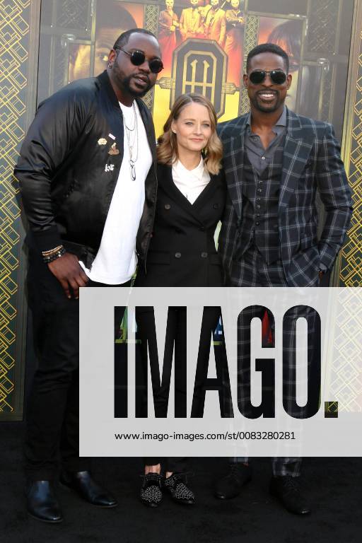 WESTWOOD, CA - MAY 19: Brian Tyree Henry, Jodie Foster, Sterling K Brown at the premiere of Global Road Entertainment s Hotel Artemis at Regency Village Theatre on May 19, 2018 in Westwood, California.