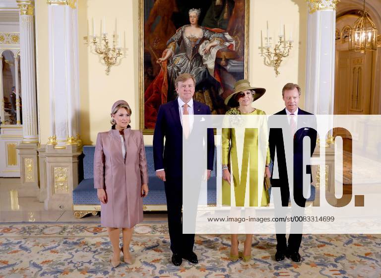 Statevisit Queen Maxima and King Willem-Alexander on the 1st day of the 3 day statevisit to Luxembourg. Welcome at palace Grand-Ducal by Grand duke Henri and Grand duchess Maria Teresa