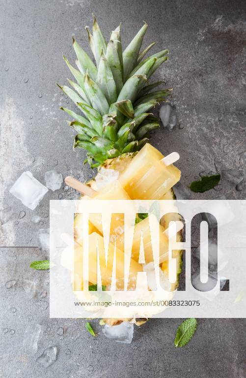 Homemade popsicles with fresh pineapple. Frozen pineapple popsicles 1079704922