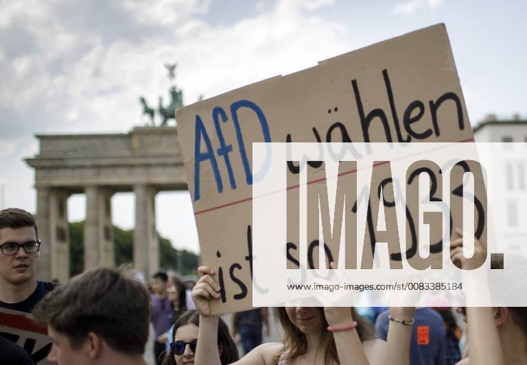 Anti Afd demonstration in Berlin Several thousand demonstrators moved to the Brandenburg Gate to demonstrate against the AfD demo Berlin 27 05 2018 Berlin Germany
