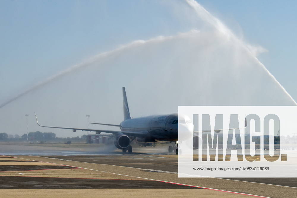 RUSSIA, KRASNODAR - SEPTEMBER 17, 2025: Krasnodar International Airport welcomes an Aeroflot flight from Moscow. Operations resumed on 11 September 2025, it is the first civil flight to land here since 2022. Roman Sokolov TASS 84066679