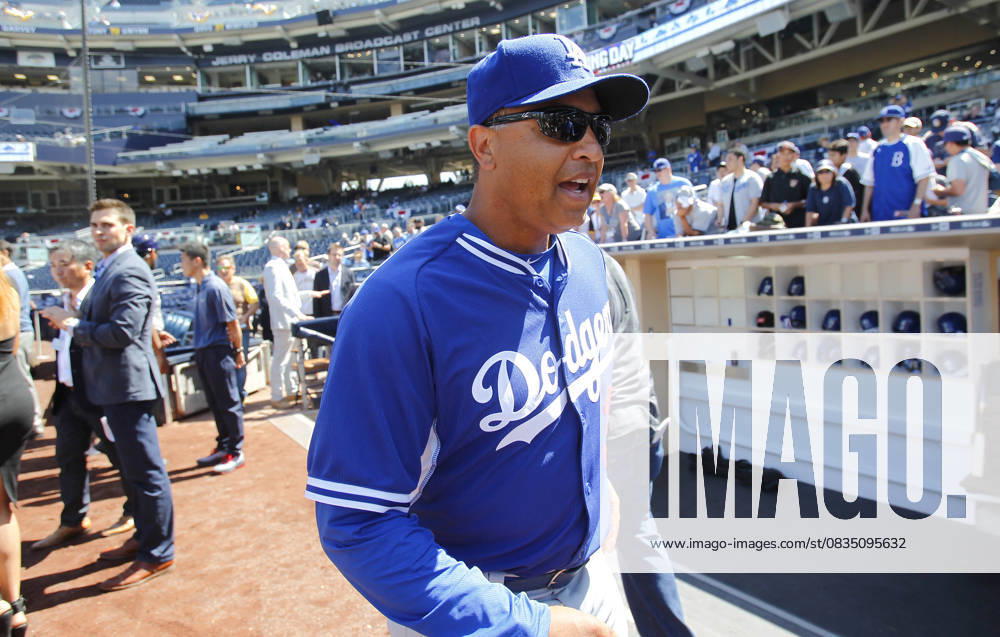 Los Angeles Dodgers Manager Dave Roberts takes the field before a game against the Padres on Opening Day at Petco Park. March 24, 2016 - San Diego, CA, USA - SAN DIEGO, CA - APRIL 4, 2015 - Los Angeles Dodgers Manager Dave Roberts takes the field before a game against the Padres on Opening Day at Petco Park. (K.C. Alfred San Diego Union-Tribune