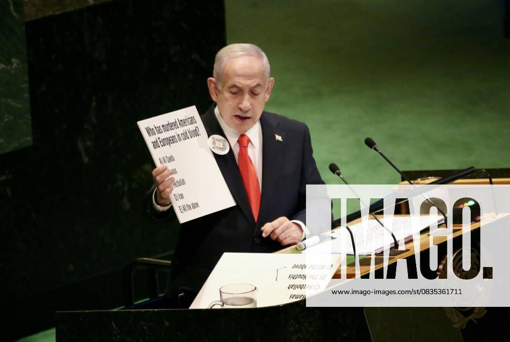 Bilder des Jahres 2025, News September 09 UNGA 80 Plenary Meeting General Debate. (NEW) UNGA 80 Plenary Meeting General Debate. September 26, 2025, New York, USA: His Excellency Benjamin Netanyahu, Prime Minister of the State of Israel addresses the UNGA 80 Plenary Meeting General Debate taking place at the UN headquarters in New York with the theme: Better together: 80 years and more for peace, development and human rights. Credit: Niyi Fote Thenews2 (Foto: Niyi Fote Thenews2 imago images) UNGA 80 Plenary Meeting General Debate.