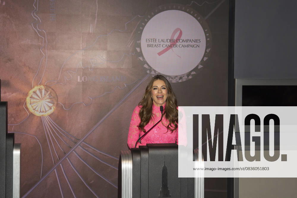 ELIZABETH HURLEY visits The Empire State Building to honor The Esto e Lauder Companiesâ€⠢ Breast Cancer Campaign and Breast Cancer Awareness Month in New York. 1 October 2025 New York USA - ZUMAa265 20251001_zep_a265_007