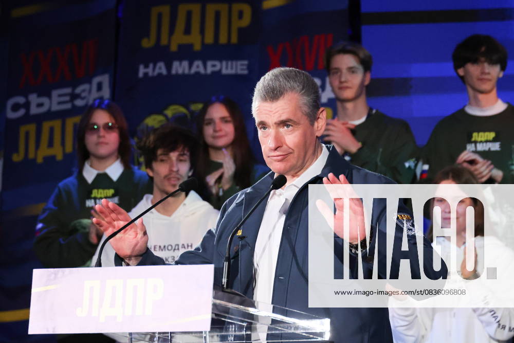 RUSSIA, MOSCOW - OCTOBER 2, 2025: Chairman Leonid Slutsky addresses the 37th Congress of the Russian Liberal Democratic Party (LDPR) at the Skolkovo Innovation Centre Moscow Russia - ZUMAt113 20251002_zaa_t113_129