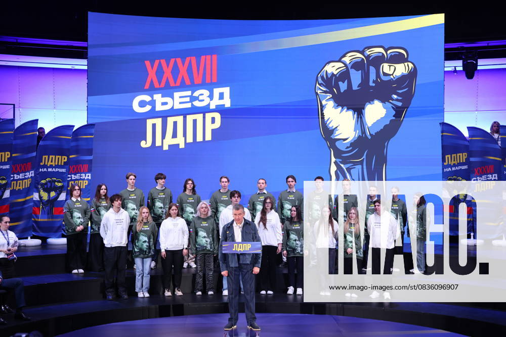 RUSSIA, MOSCOW - OCTOBER 2, 2025: Chairman Leonid Slutsky addresses the 37th Congress of the Russian Liberal Democratic Party (LDPR) at the Skolkovo Innovation Centre Moscow Russia - ZUMAt113 20251002_zaa_t113_170