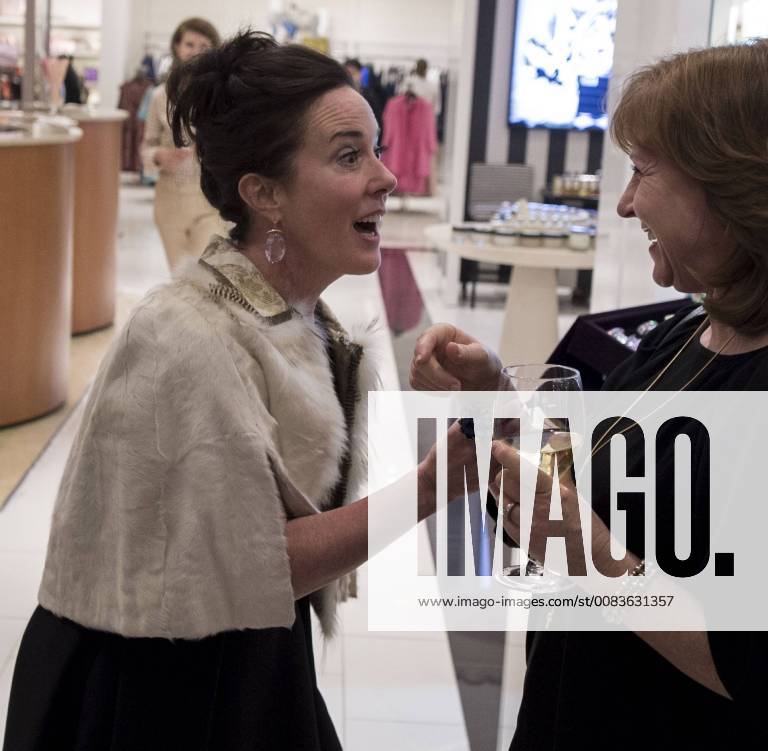 Kansas City, MO, USA - Kate Spade reacts as she meets Kathy Rohr, a classmate and friend from St. Teresa s Academy, during an event at Hall s on Grand at Crown Center Plaza on Wednesday, March 9, 2016 in Kansas City, Mo. Kansas City USA - ZUMAm67_ 20160309_zaf_m67_118