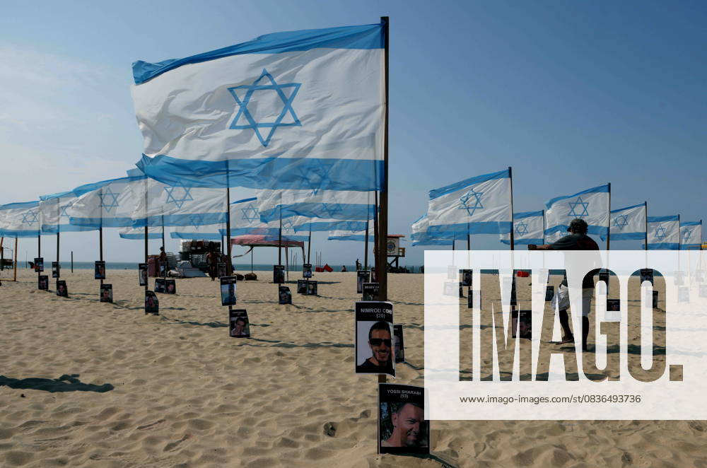 Rio de Paz, a Brazilian human rights NGO known for its symbolic public demonstrations installed 22 Israeli flags and photos of 48 hostages on Copacabana Beach in a demonstration against terrorism and in solidarity with the victims of the Hamas attack on October 7, 2023, marking two years since the attacks on Israel. The act denounced terrorism and called for the release of hostages still held in Gaza. Rio De Janeiro Brazil - ZUMAo Pr 20251007_znp_k251_006