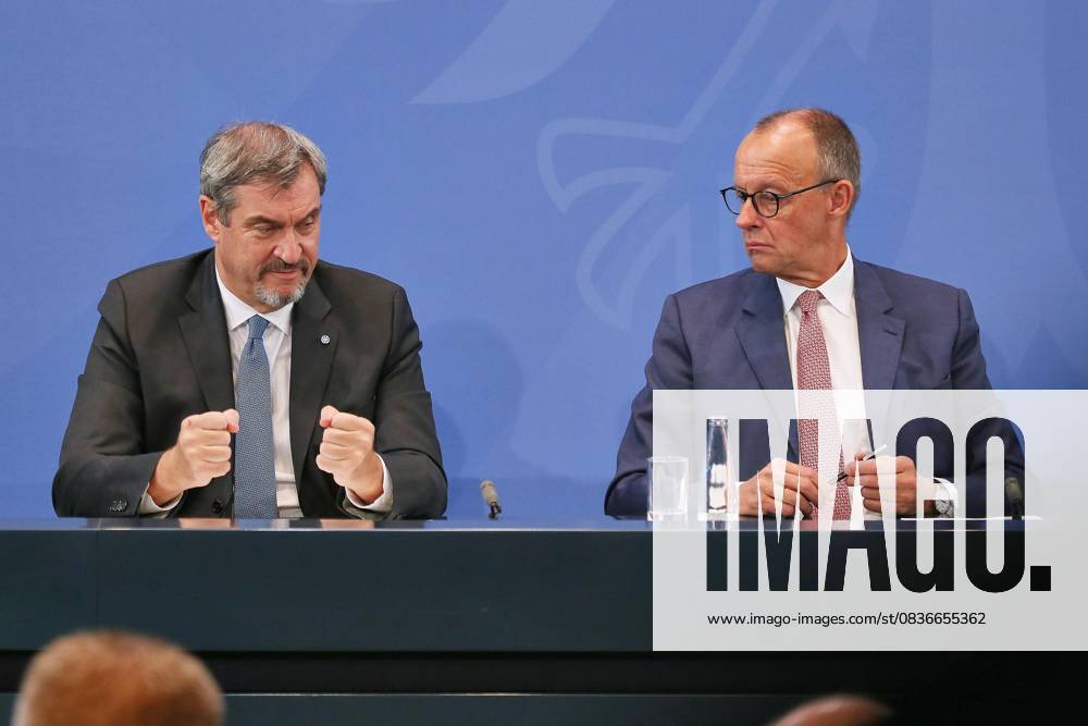 Federal Chancellery Press conference after coalition committee CSU leader Markus Söder and Federal Chancellor Friedrich Merz CDU