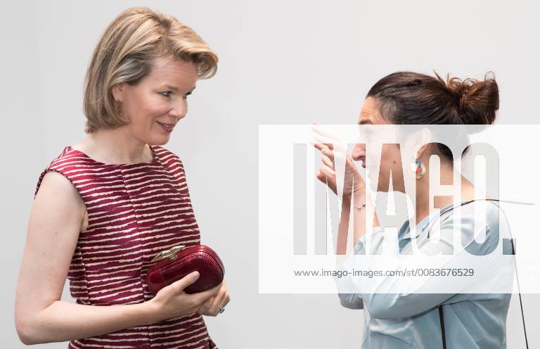 Queen Mathilde of Belgium and State Secretary for Poverty, equal opportunities, Science and big cities, Zuhal Demir pose for photographers at the end of the tenth edition of the Federal Award ceremony for Poverty reduction , in Brussels, Friday 08 June 2018. BENOITxDOPPAGNE 05360874