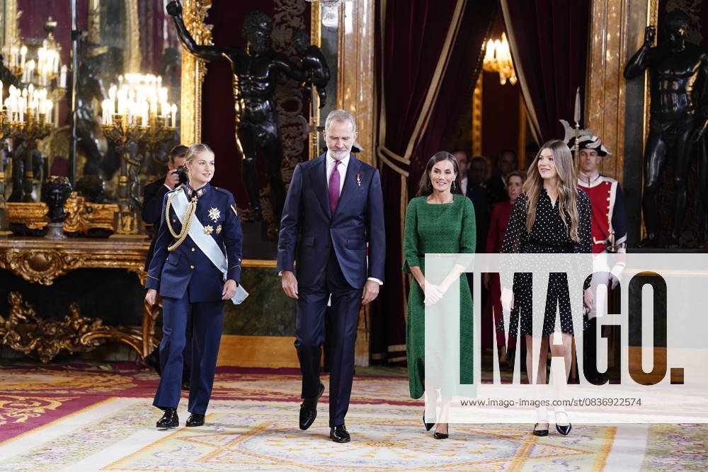 The King and Queen, the Princess of Asturias and the Infanta Sofia preside over a reception at the Royal Palace for the National Day of the National Holiday King Felipe and Queen Letizia, Princess Leonor and the Infanta Sofia during the reception on the occasion of the National Holiday, at the Royal Palace, on October 12, 2025, in Madrid Spain The event is presided over by the King and Queen, the Princess of Asturias and the Infanta Sofia after the solemn act of homage to the National Flag and the military parade that has been held in the Plaza de Cánovas del Castillo The commemoration of the National Day aims to solemnly remember moments of collective history that are part of the common historical, cultural and social heritage, assumed as
