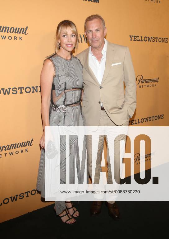 LOS ANGELES, CA - JUNE 11:Christine Baumgartner and Kevin Costner at the premiere of Yellowstone at Paramount Studios in Los Angeles, California on June 11, 2018.