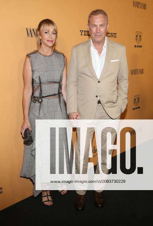 LOS ANGELES, CA - JUNE 11: Christine Baumgartner and Kevin Costner at the premiere of Yellowstone at Paramount Studios in Los Angeles, California on June 11, 2018.