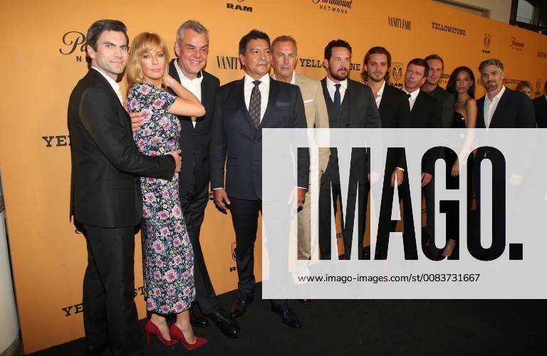 LOS ANGELES, CA - JUNE 11: Kelly Reilly, Wes Bentley, Luke Grimes, Kevin Costner, Taylor Sheridan, Kelsey Asbille, Dave Annable, at the premiere of Yellowstone at Paramount Studios in Los Angeles, California on June 11, 2018.