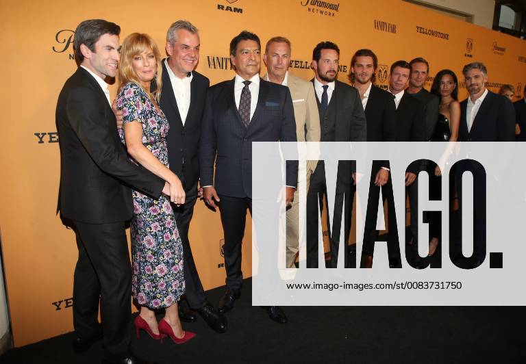 LOS ANGELES, CA - JUNE 11: Kelly Reilly, Wes Bentley, Luke Grimes, Kevin Costner, Taylor Sheridan, Kelsey Asbille, Dave Annable, at the premiere of Yellowstone at Paramount Studios in Los Angeles, California on June 11, 2018.